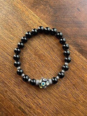 New BLACK ONYX and SWAROVSKI RHINESTONE BALL Bracelet 💎